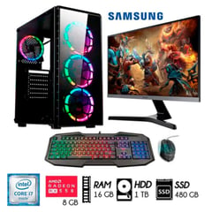 Computadora PC GAMER Core I7 Ram 16GB DISCO 1TB+SSD 480GB RX 580 8GB MONITOR 24.