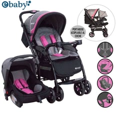 EBABY - Coche Con Porta Bebe BRAVIAR 1092 Rosado