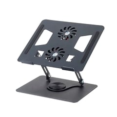 S&T - Soporte de Aluminio para laptop 11-18" Gira 360° Ventilador Doble HL906F Negro