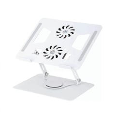 S&T - Soporte de Aluminio para laptop 11-18" Gira 360° Ventiladores Dobles HL906F Blanco