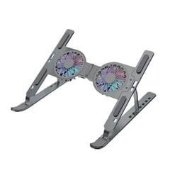 S&T - Soporte Portatil de Aluminio para laptop con ventiladores pleglables HC9P Gris