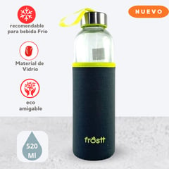 FROST - Botella Hidratante de Vidrio con Funda t Negro 520 ml