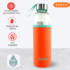 FROST - Botella Hidratante de Vidrio con Funda t Naranja 520 ml