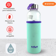 FROST - Botella Hidratante de Vidrio con Funda Frostt Turquesa 520 ml