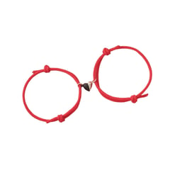 GENERICO - Pulsera pareja con corazon imantados en Nailon ROJO