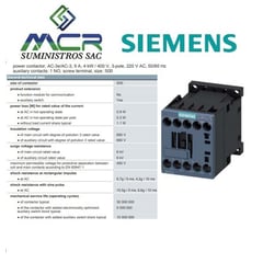 SIEMENS - CONTACTOR TRIPOLAR 9 AMPERIOS 220 V AC