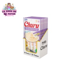 INABA - CHURU SNACK HÚMEDO DE POLLO Y CAMARONES PARA GATOS PACK X6