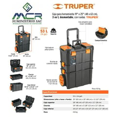 TRUPER - CAJA PARA HERRAMIENTA 19" x 25" RUEDAS Y MANGO 3 en 1