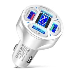 SMART ELECTRONIC - CARGADOR DE CELULAR 66W BLANCO PARA AUTO 4PUERTOS USB PANTALLA DIGITAL