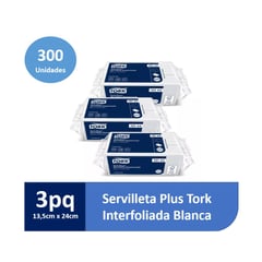 TORK - Servilleta Plus Hoja Simple Blanca 3 paq x 100un