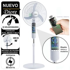 DIORE - Ventilador Digital Pedestal 3 Velocidades 65W Con control Remoto