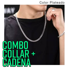 GENERICO - Collar y Pulsera para Hombre Combo Cadena Acero Inoxidable Plateado