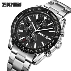 SKMEI - Reloj 9253 NEGRO BORDES PLATEADOS CORREA ACERO