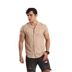 TROPIKL - Camisa Smart Casual Hombre Beige Line Slim Fit