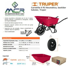 TRUPER - CARRETILLA 6 FT3 100L CON LLANTA NEUMATICA REFORZADA 580 KG