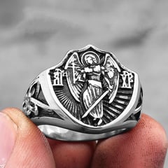 WATTACA - Anillo de San Miguel Arcángel para hombre Acero Quirúrgico Inoxidable