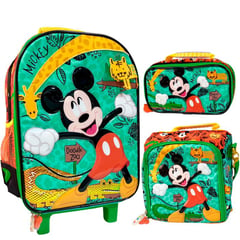 SCOOL - Mochila Mickey Mouse con ruedas tamaño A4 Set de 3 piezas