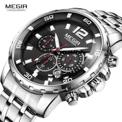 MEGIR - RELOJ HOMBRE 2068 PLATEADO FONDO NEGRO CON CRONOGRAFO