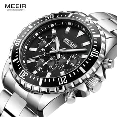 MEGIR - RELOJ HOMBRE 2064G PLATEADO FONDO NEGRO CON CRONOGRAFO