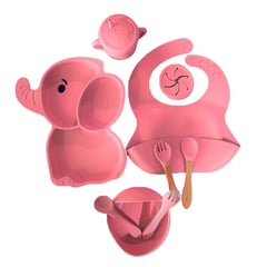 GENERICO - Kit de Alimentacion Elefante Bebe Color Rosado 10 Piezas