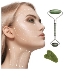 IMPORTADO - Rodillo Masajeador y Guasha Facial de JADE Anti Envejecimiento