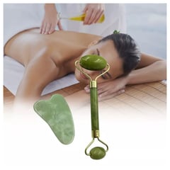 IMPORTADO MC - Masajeador Facial de JADE 3 en 1 Roller y Guasha para Cara y Cuerpo