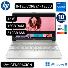 LAPTOP 15-DY5010LA INTEL CORE i7 1255U 12va GENERACION 15.6 HD 12GB RAM 512GB SSD INTEL IRIS X W11