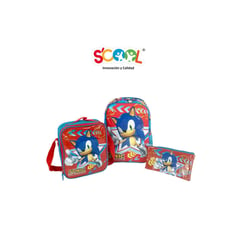 SCOOL - Set mochila A4 lonchera y cartuchera Sonic