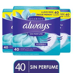 ALWAYS - Pack x3 Toallas Protectores Diarios Sin Perfume 40 un