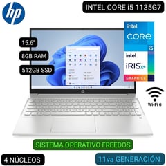 LAPTOP PAVILION 15-EG0528LA INTEL CORE i5 1135G7 15.6 FHD 8GB RAM 512GB SSD INTEL IRIS Xe FREEDOS