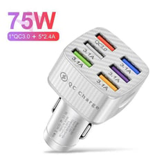 SMART ELECTRONIC - CARGADOR DE CELULAR 75W BLANCO PARA AUTO 6 PUERTOS USB DE CARGA RAPIDA