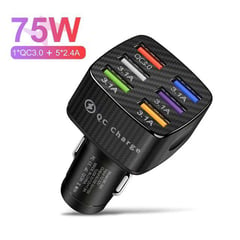 SMART ELECTRONIC - CARGADOR DE CELULAR 75W NEGRO PARA AUTO 6 PUERTOS USB DE CARGA RAPIDA