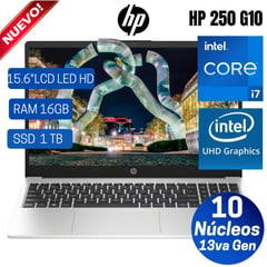 HP - Laptop 250 G10 15.6" LCD LED HD, Core i7-1355U, 13va Gen, Ram 16GB, SSD 1 TB, Free Dos