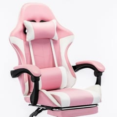 GENERICO - Silla Gamer Pro Rosado con Blanco + Reposapies