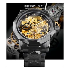 FORSINING - RELOJ NEGRO DE LUJO PARA HOMBRE