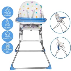 BLUE INFANTIS - Silla de Comer Infanti Doble Bandeja Plegable Azul