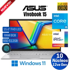 ASUS - Laptop VivoBook 15 X1504ZA-NJ278W 15.6" FHD, Core i5-1235U, Ram 8GB, Ssd 512GB, Win 11