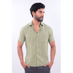 J JERAOUS - CAMISA SLIM LINO JERAOUS MANGA CORTA Verde Manzana