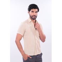 J JERAOUS - CAMISA SLIM LINO JERAOUS MANGA CORTA Beige