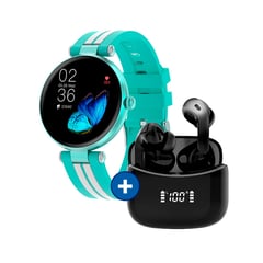 TEROS - COMBO SMART WATCH VERDE Y AUDÍFONO NEGRO