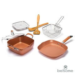 BEHOME - Set De Olla Y Sartén Copper Cobre 7 Piezas