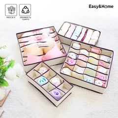 EASY AND HOME - Juego de 4 Organizadores Plegables de Ropa Interior Beige