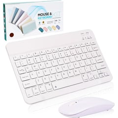 ITELSISTEM - Kit Teclado Recargable bluetooh + Mouse Pilas ultra delgado Blanco