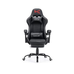 KUZLER - Silla Gamer black con masajeador lumbar reposapiés y base metálica