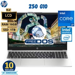 HP - Laptop 250 G10 Core I7, 15.6"Lcd, Ram 16Gb , Ssd 1Tb, Free Dos