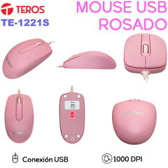 TEROS - Mouse rosado TE-1221s conexion usb , 1000 DPI , 3 botones