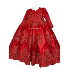 GENERICO - Vestido para niñas de fiesta color Rojo con Encaje Rojo