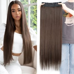 GENERICO - Extensiones de Cabello con Clips Largo 55cm Castaño Oscuro Regalo Mamá