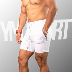 YML SPORT - Short de Entrenamiento Hombre - Short GYM Blanco -