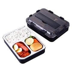 GENERICO - Lunchbox Lonchera acero inoxidable 3 compartimentos negro